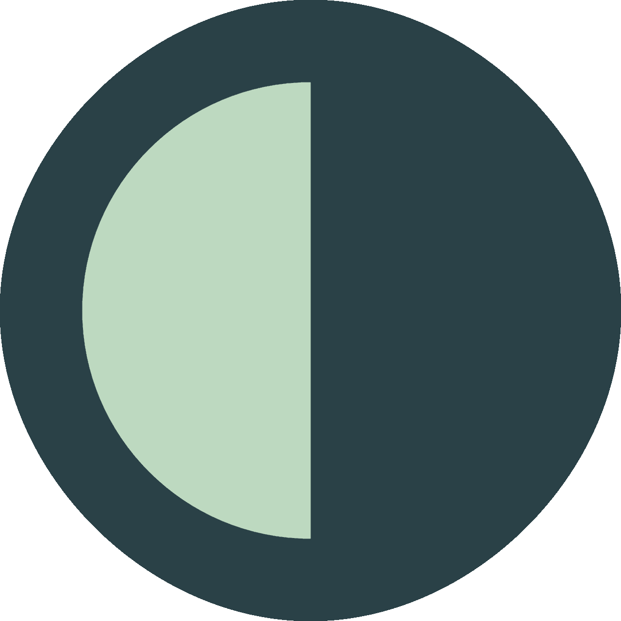 A picture of a circle containing a different coloured semi-circle within.